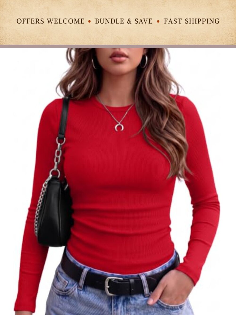 Long Sleeve Ribbed Slim Fit Crewneck Top